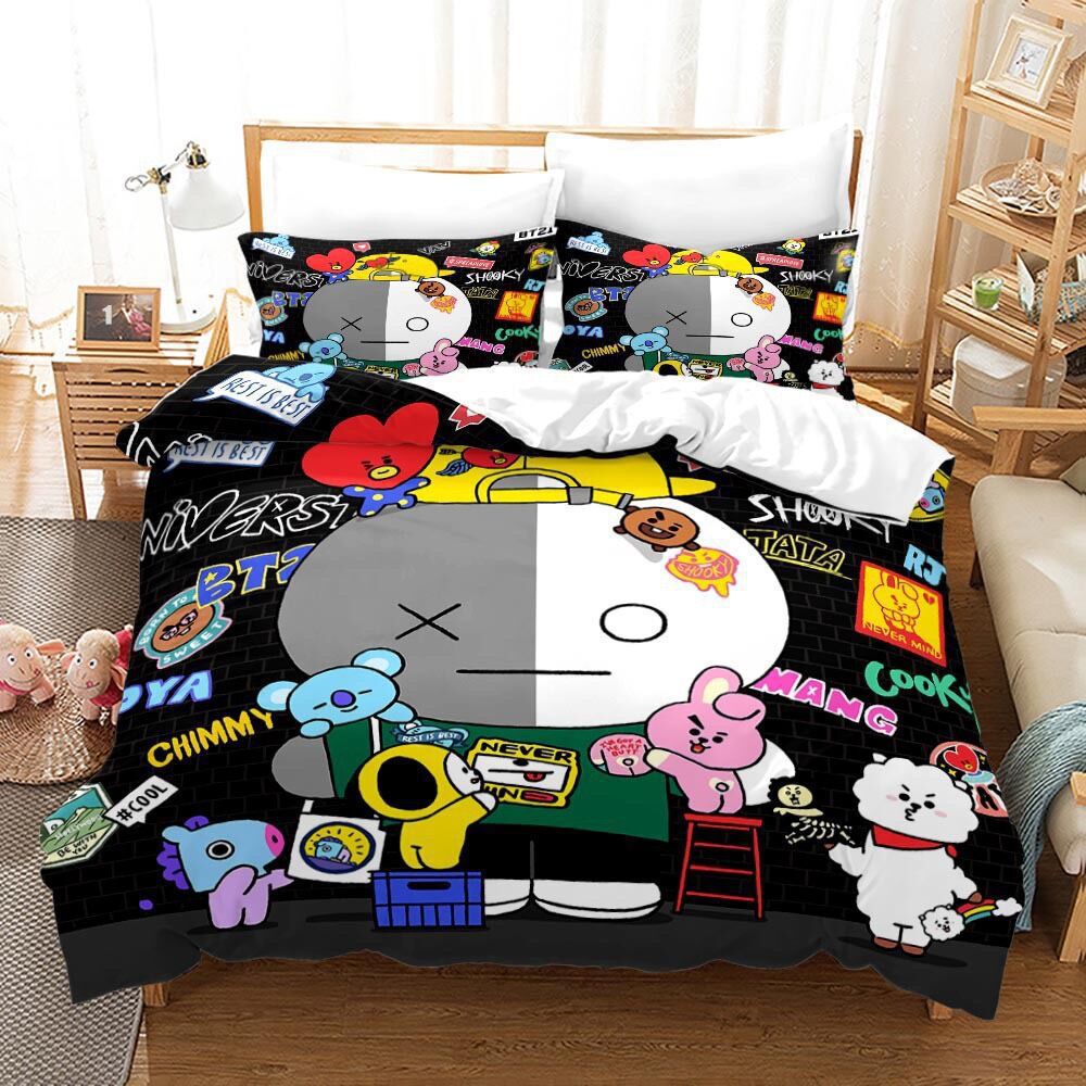 Bangtan Name BT21 BTS Bedding Set Single Twin Three Piece Set Bedroom Fan Gift