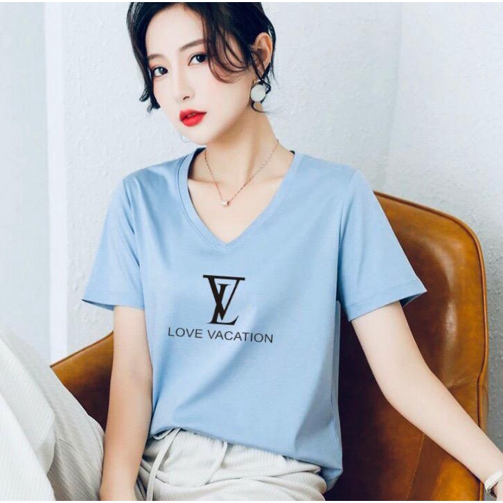 Áo thun nữ MXM form rộng cổ tim in chữ cực xinh mã ANU010