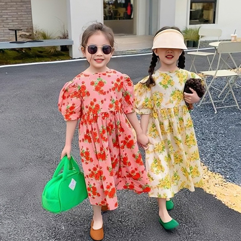 Đầm Công Chúa Tay Ngắn Cổ Tròn In Họa Tiết Hoa Thời Trang Mùa Hè Cho Bé Gái Se7en