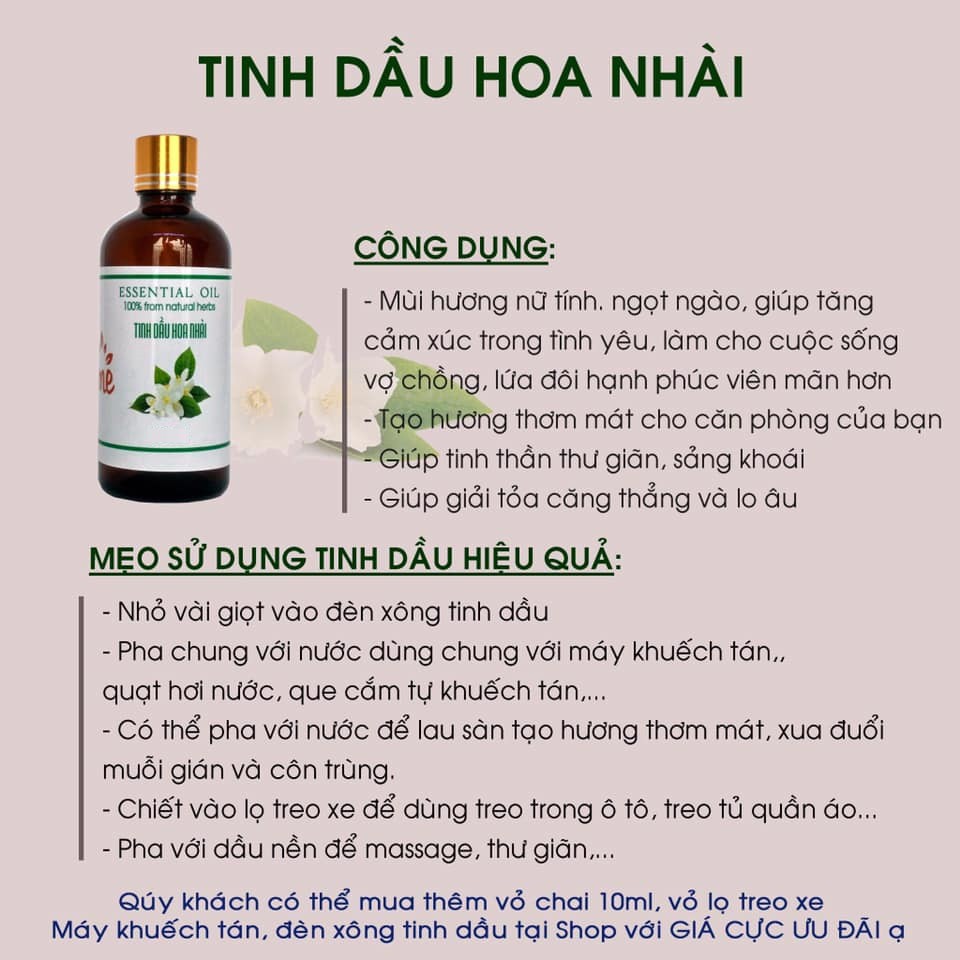 Tinh dầu Hoa Nhài Jasmine Trường An Essential Oil, xuất sứ thiên nhiên không pha tạp chất, có giấy kiểm định COA