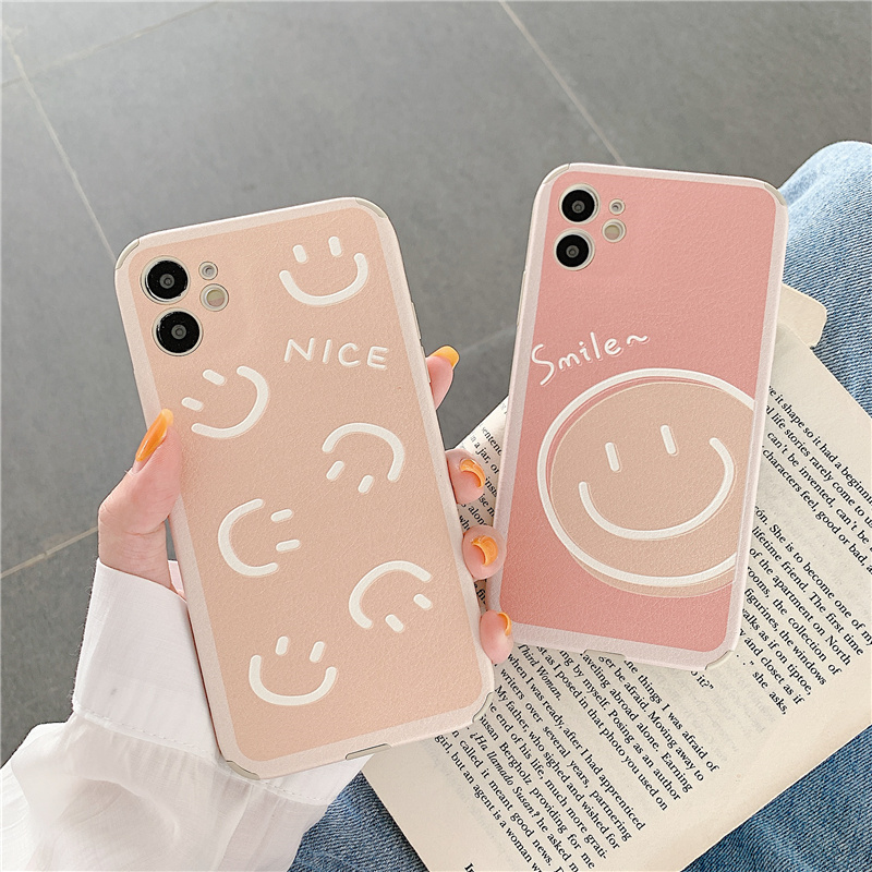 Ốp điện thoại da in hình tranh sơn dầu mặt cười bảo vệ ống kính cho iPhone 12 Pro Max iP11 X XR | BigBuy360 - bigbuy360.vn