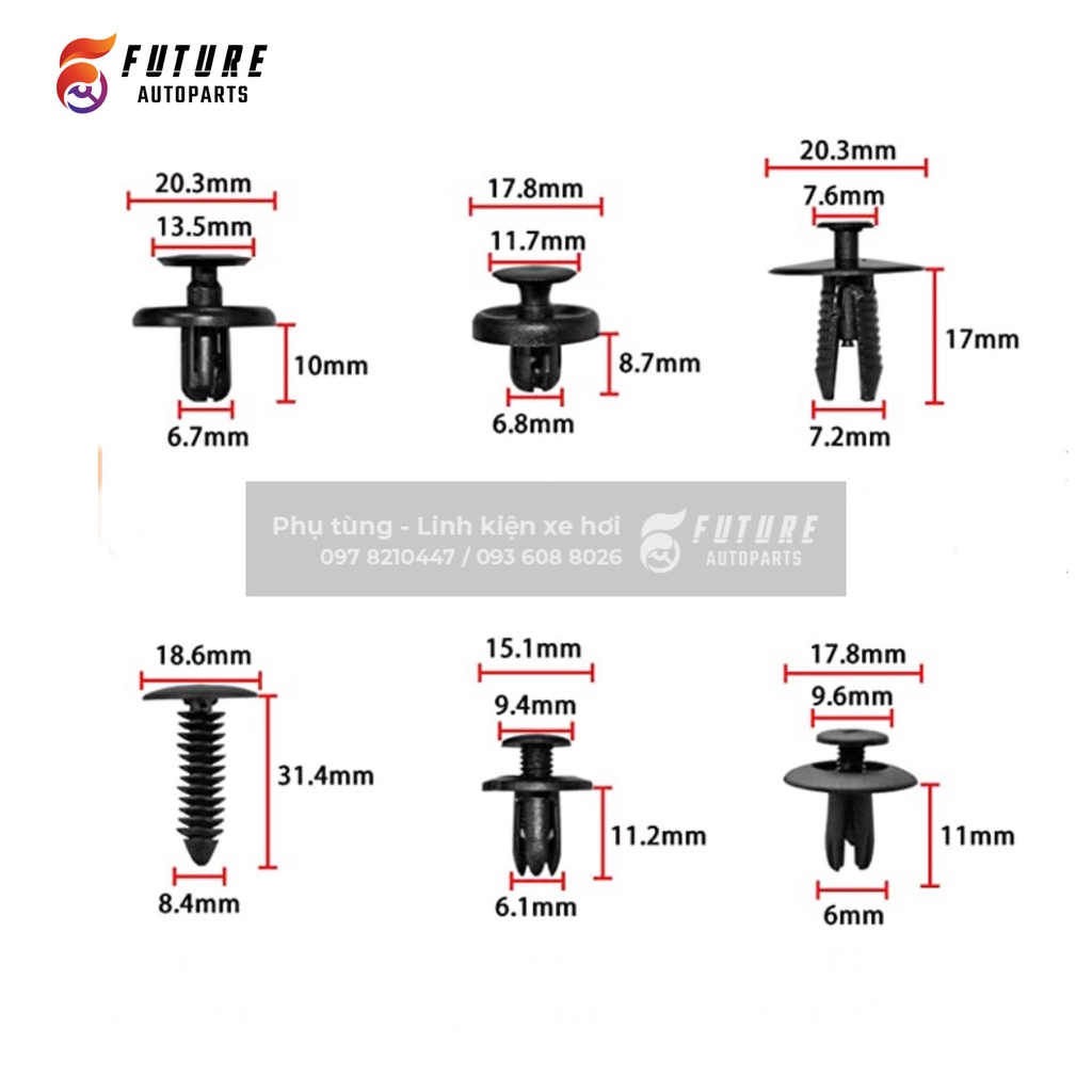 Set 299 chiếc vít nhựa, chốt nở nhựa thông dụng cho xe hơi - Future Autoparts