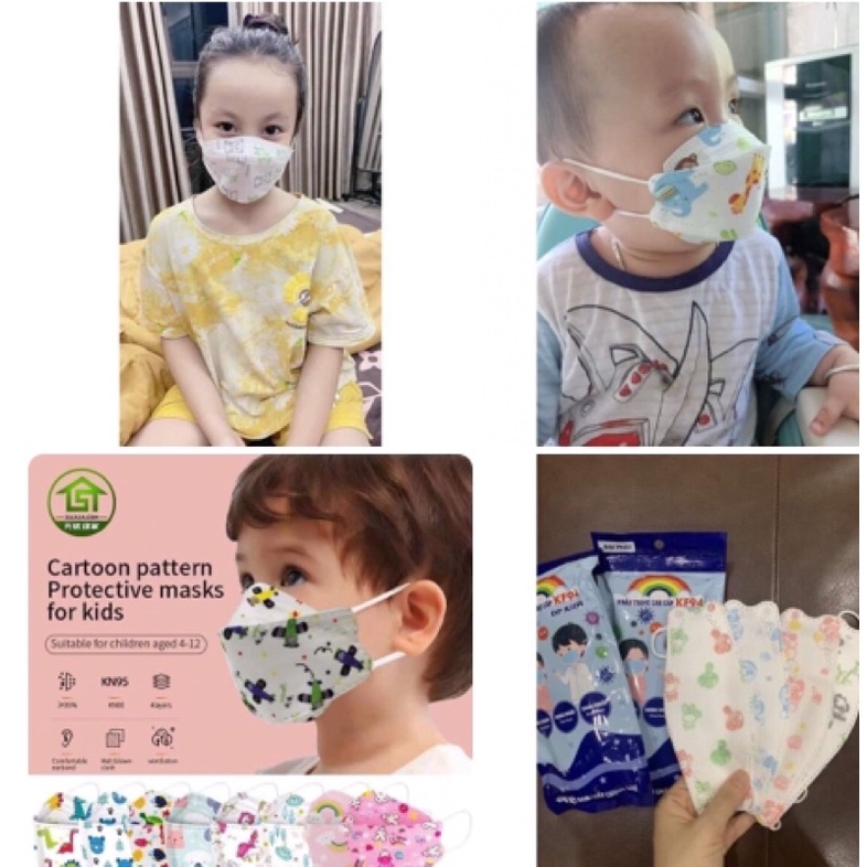 Khẩu trang trẻ em KF94 4D cho bé gói 10 cái 4 lớp kháng khuẩn thời trang
