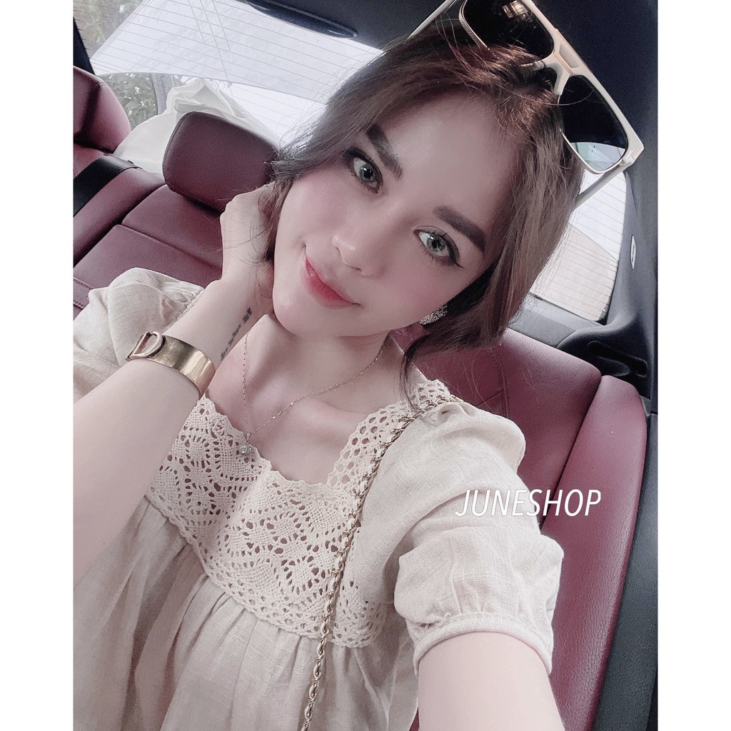 Set Áo Đũi Cổ Vuông Phối Ren Mix Quần Short Siêu Đẹp | BigBuy360 - bigbuy360.vn