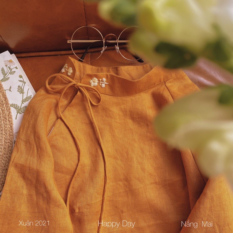 Áo dài linen dáng rộng - phiên bản có cổ - Nắng Mai - 0303 studio