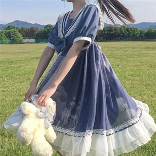 Đầm lolita Ngắn Tay Cổ Thủy Thủ Mềm Mại Theo Phong Cách Nhật Bản váy babydoll
