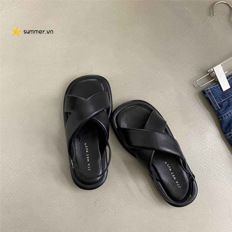 Giày Sandal Đế Bệt Dày Phong Cách Hàn Quốc Thời Trang Mùa Hè Hàng Mới 2022 Dành Cho Nữ