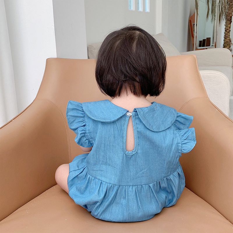 Bộ Áo Liền Quần In Hoạt Hình Phối Ren Thời Trang Mùa Hè Cho Bé Gái Sơ Sinh