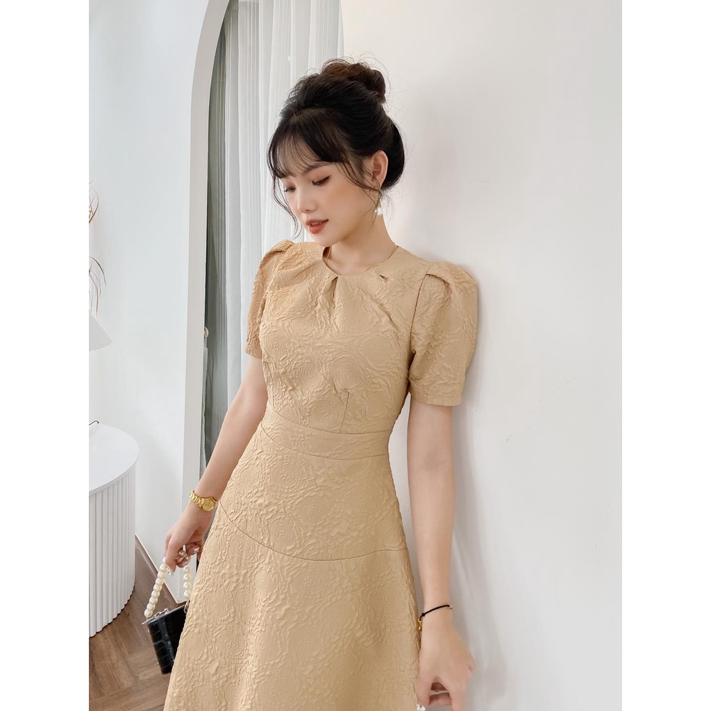 Váy thiết kế tay bồng 3 màu nâu, đen, trắng  YV40 YAME