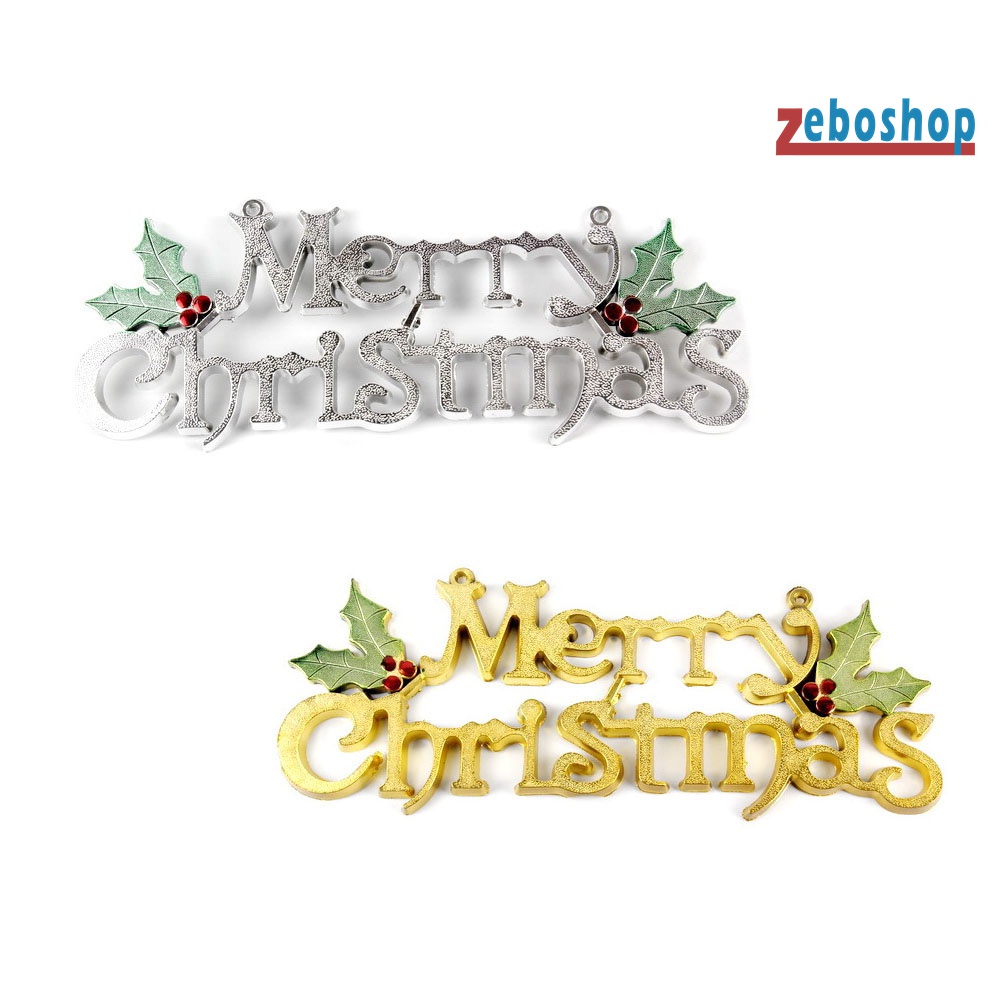 Set 2 Nhãn Treo Cửa Họa Tiết Chữ Merry Christmas Lấp Lánh Trang Trí Tiệc Giáng Sinh