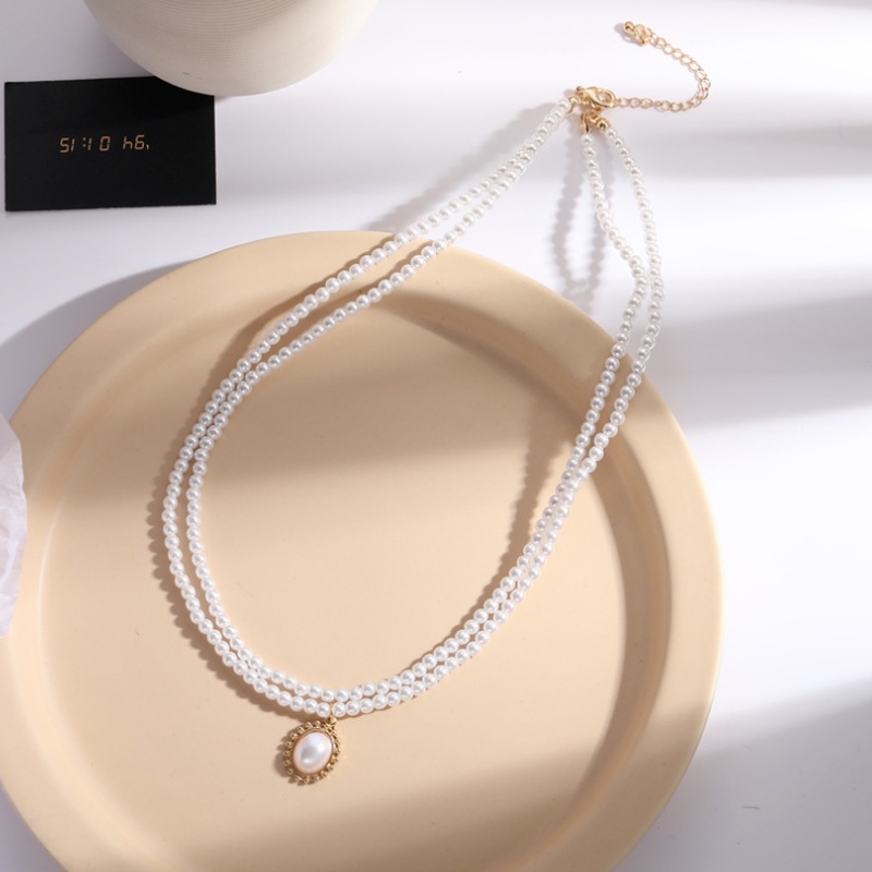 Vòng Cổ Choker Hai Lớp Đính Hạt Ngọc Trai Cổ Điển
