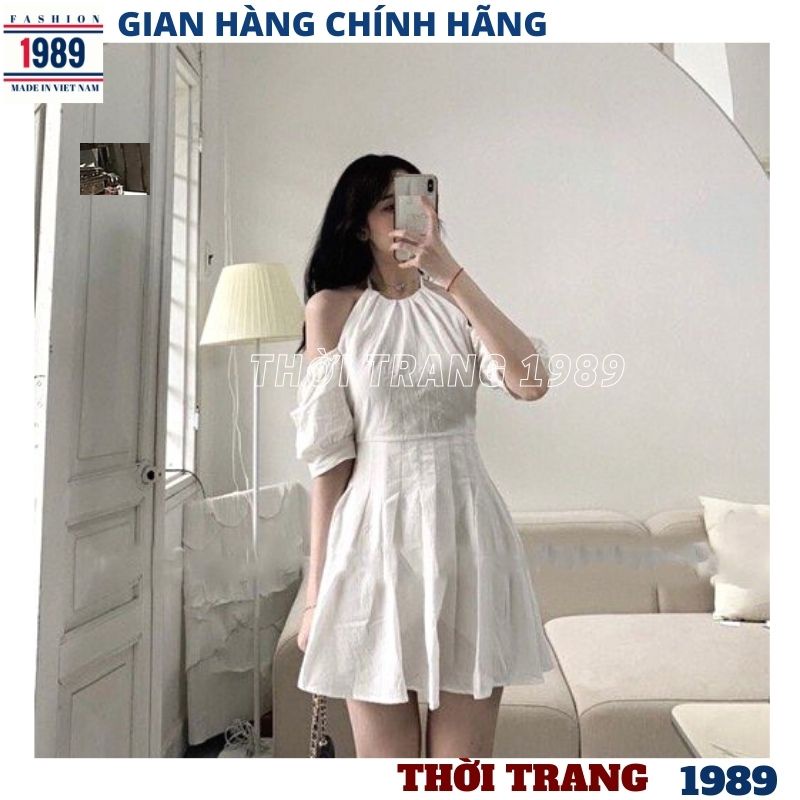 Đầm babydoll nữ cổ yếm kiểu dáng hàn quốc ulzzang vintage tiểu thư bánh bèo dễ thương váy dự tiệc -PHƯƠNG VŨ 1989