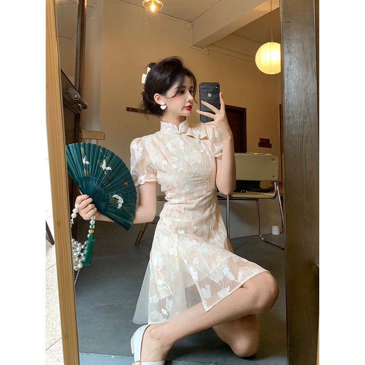 Đầm Sườn Xám Xẻ Tà Dáng Ôm Phong Cách Trung Hoa Sang Trọng