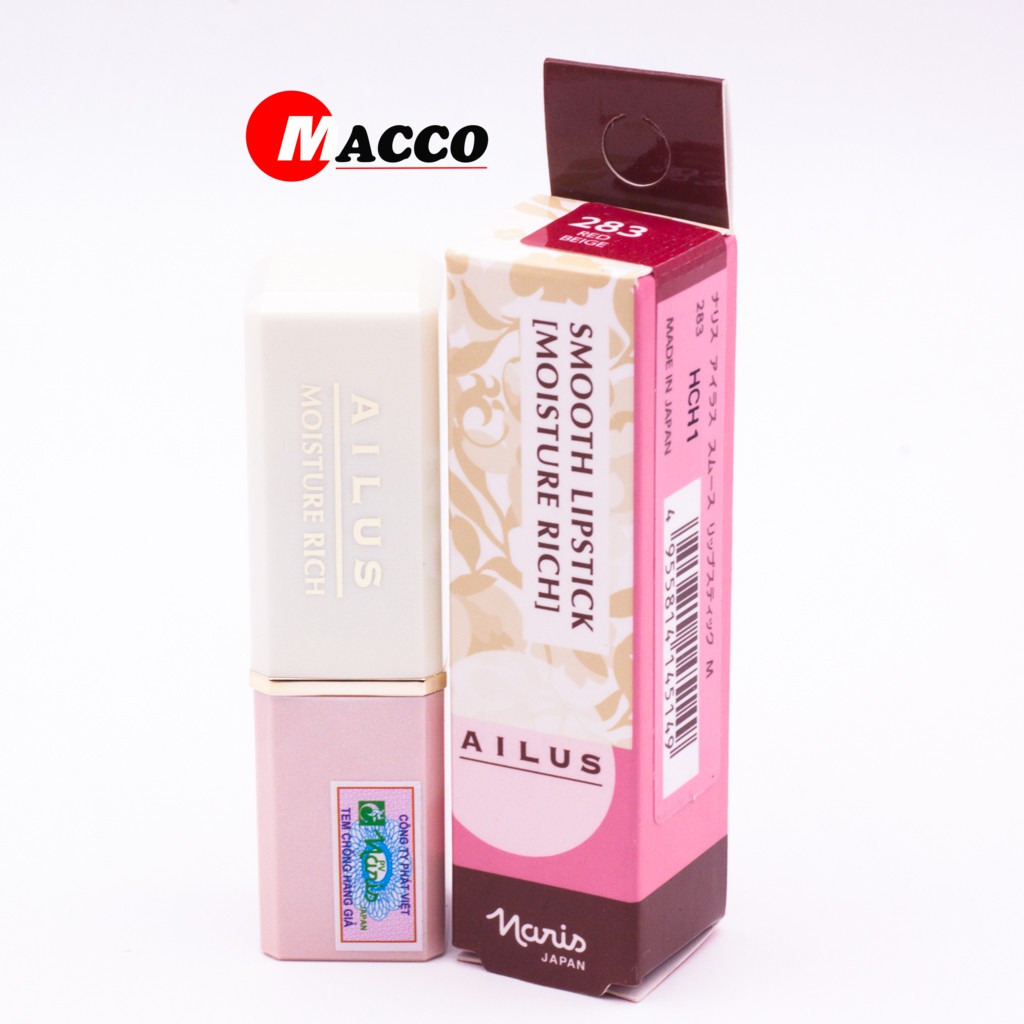 [No.283 - Be Đỏ] Son Mịn Môi Giàu Độ Ẩm Naris Ailus Smooth Lipstick Moisture Rich Nhật Bản - Hàng chính hãng