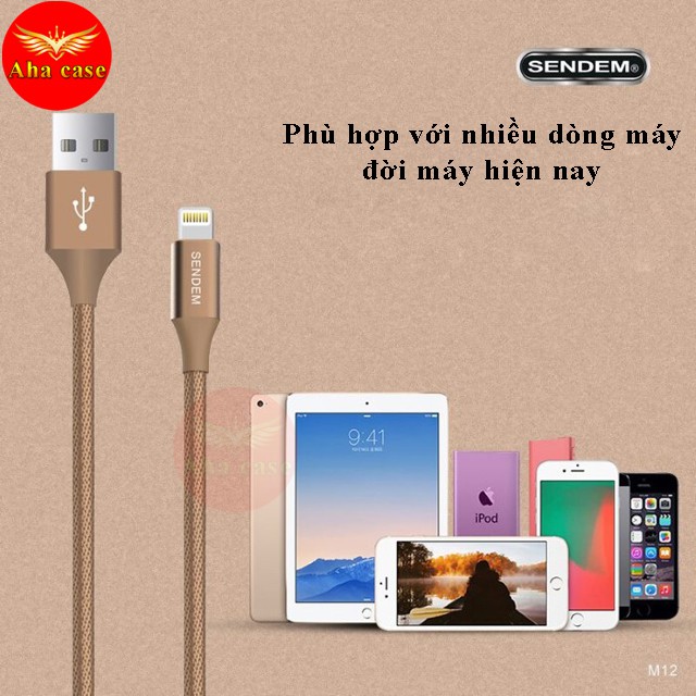 Cáp Sạc Dù 2M Sendem M12 hỗ trợ sạc nhanh SIÊU DÀI - SIÊU BỀN -CHÍNH HÃNG ✓Cáp Iphone, Android, Type C