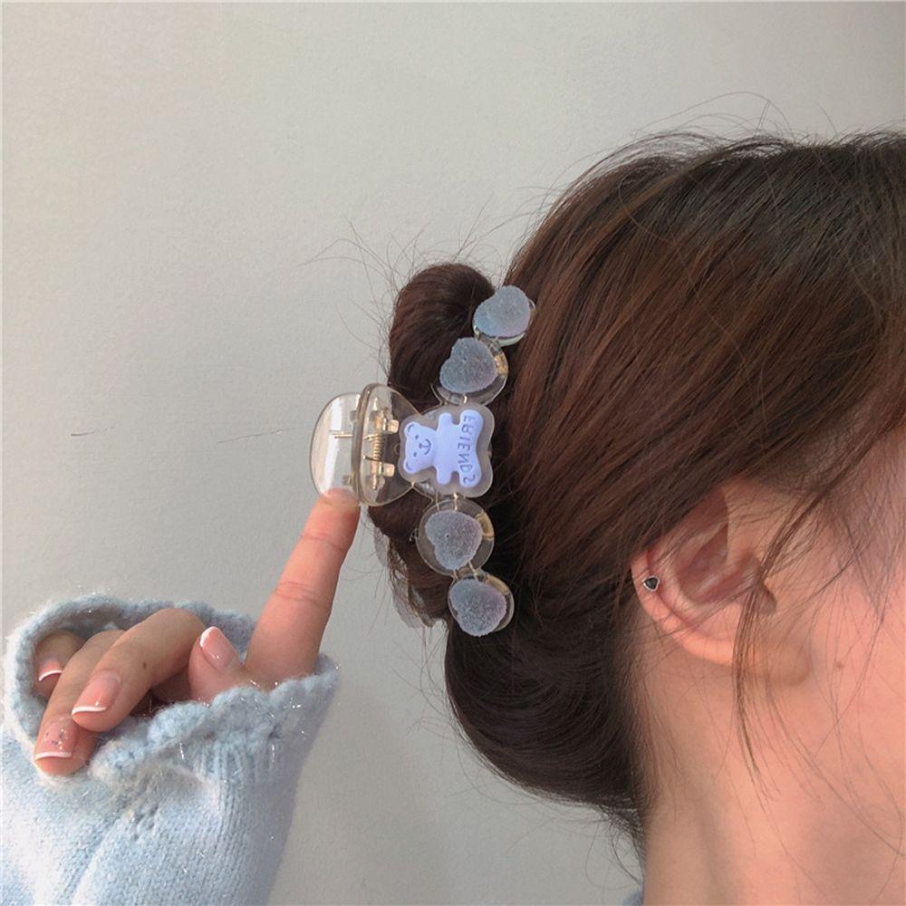 Kẹp Tóc Đuôi Ngựa Trong Suốt Hình Trái Tim / Gấu Kiểu Vintage Hàn Quốc Ngọt Ngào Cho Nữ
