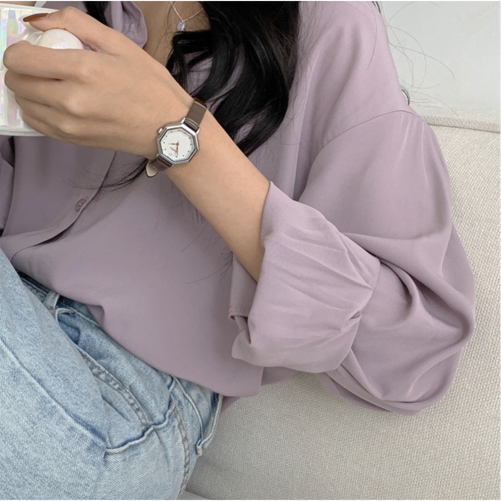 Đồng hồ nữ dây da đẹp mặt lục giác độc lạ NADU Hàn Quốc chính hãng màu Đỏ Tif Watches size 25mm