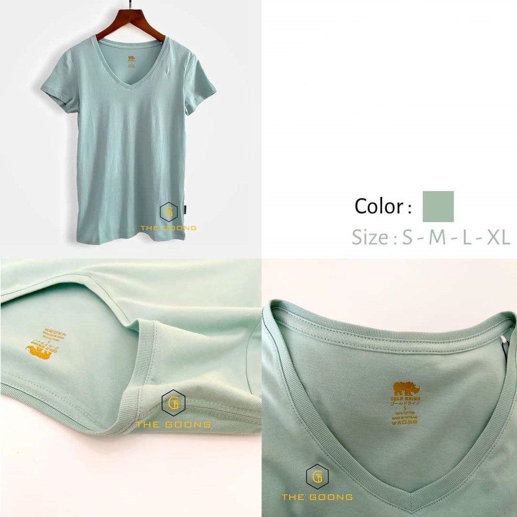 Áo phông trơn cổ tim Nữ Gold Rhino cao cấp, hàng xuất khẩu - FORM CÓ EO