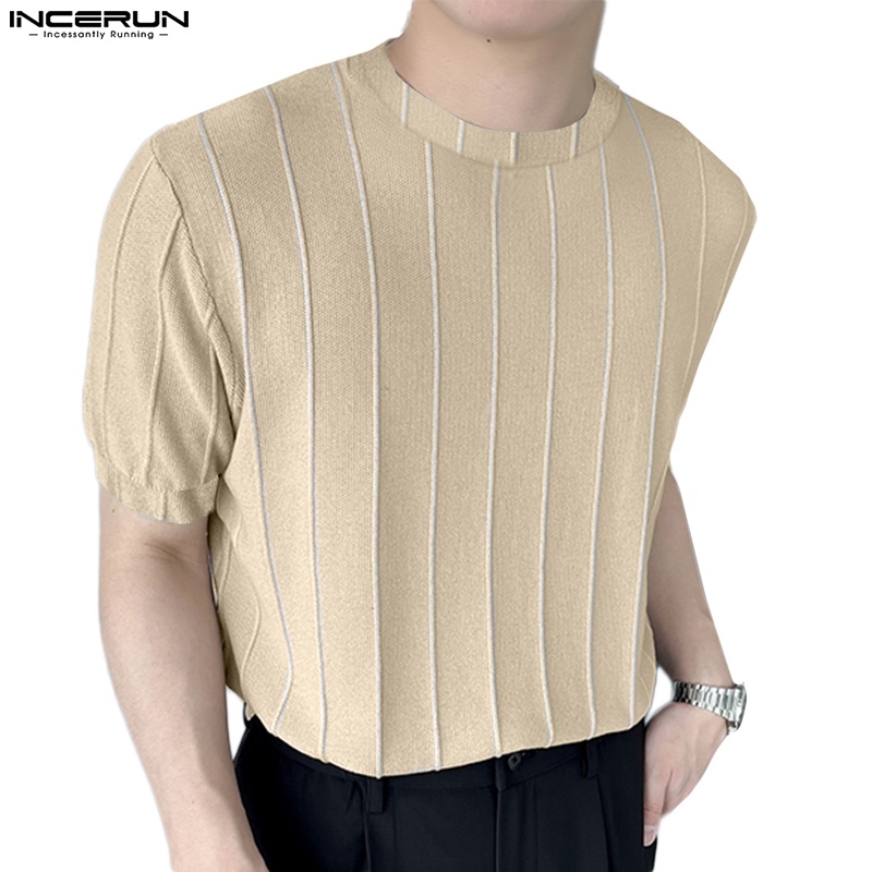 Áo thun INCERUN ngắn tay cổ tròn màu trơn size S-5XL dành cho nam