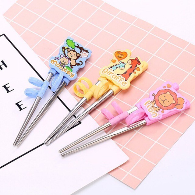 Đũa tập ăn inox xỏ ngón Happy Day cho bé
