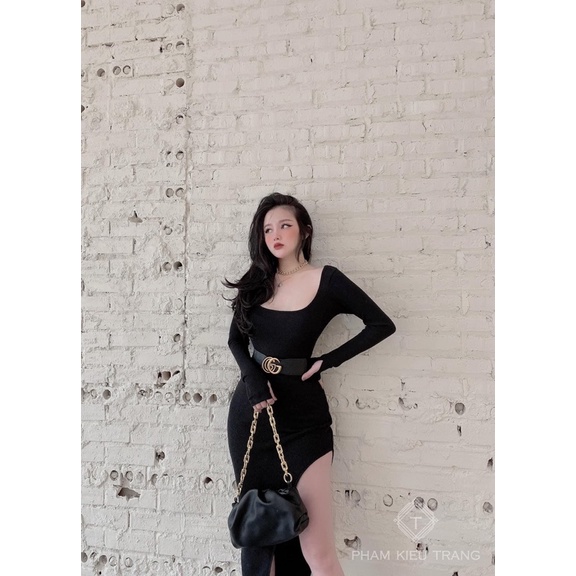 -LAROSA.clothing- ĐẦM BODY XẺ TÀ TAY DÀI CỔ VUÔNG