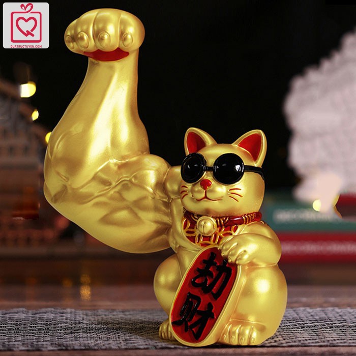 Mèo thần tài vàng tay cơ bắp 23cm Đại Chiêu Tài - Mèo thần tài tay to may mắn
