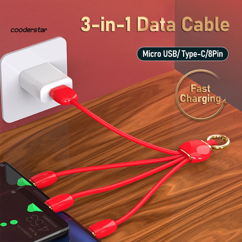 Dây Cáp Sạc Dữ Liệu Micro USB / Type-C / 8Pin Đa Năng Có Móc Khóa Tiện Dụng
