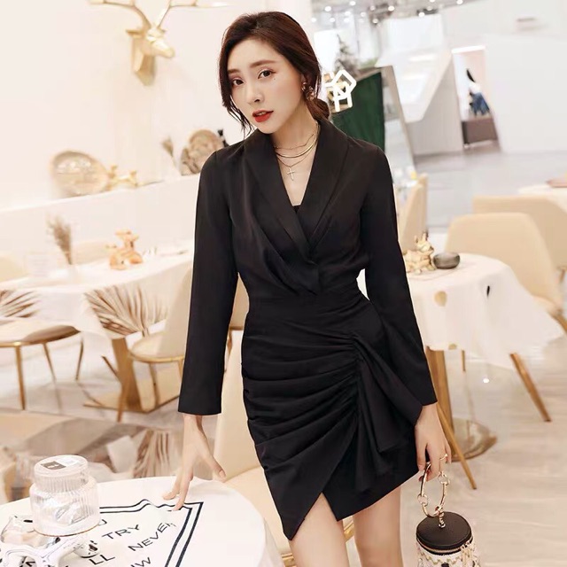 Đầm ôm cổ vest vạt xéo ulzzang