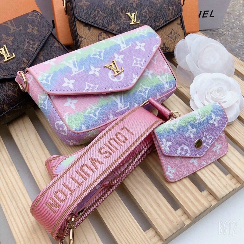 Túi đeo chéo in hoạ tiết lv tặng kèm túi mini