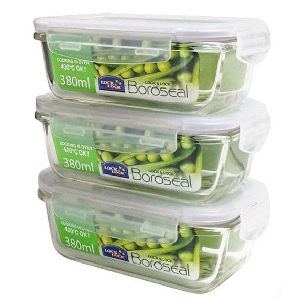 Bộ 3 hộp thủy tinh chịu nhiệt chữ nhật Lock&Lock LLG422 - 380ml
