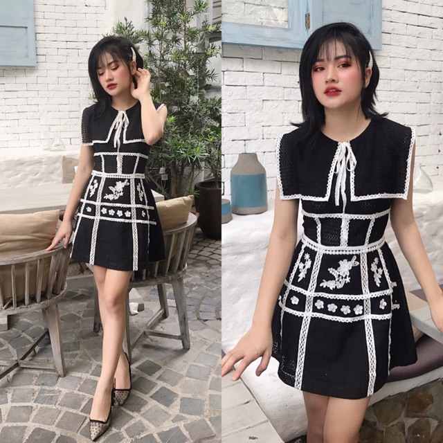 VÁY REN KẺ TRẮNG HOẠ TIẾT HÀNG THIẾT KẾ