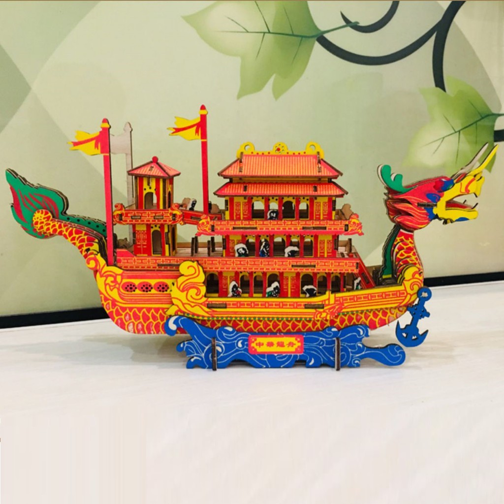 Đồ chơi lắp ráp gỗ 3D Mô hình Thuyền Rồng Dragon Boat HG-A014