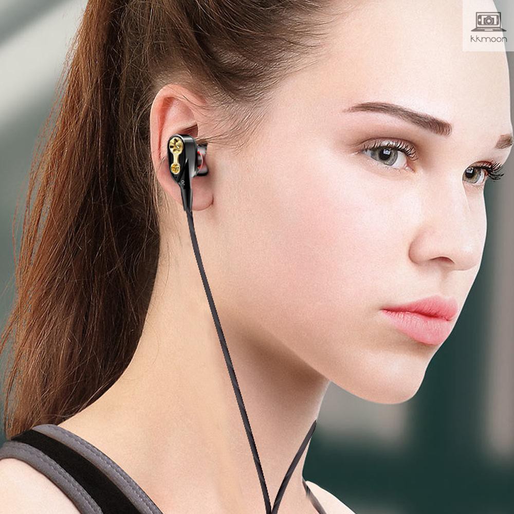 Dual-Dynamic Quad-core 3.5mm Noise Isolation Sport In-ear Earphone with Microphone and Subwoofer Earphone for Universal Mobile Phone Flexible