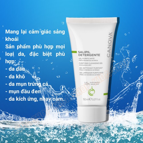Sữa rửa mặt kiềm dầu, giảm mụn, chăm sóc da sạch mát, sảng khoái cho da dầu mụn ngứa CANOVA 150ml dạng gel  - Nhập Ý | BigBuy360 - bigbuy360.vn