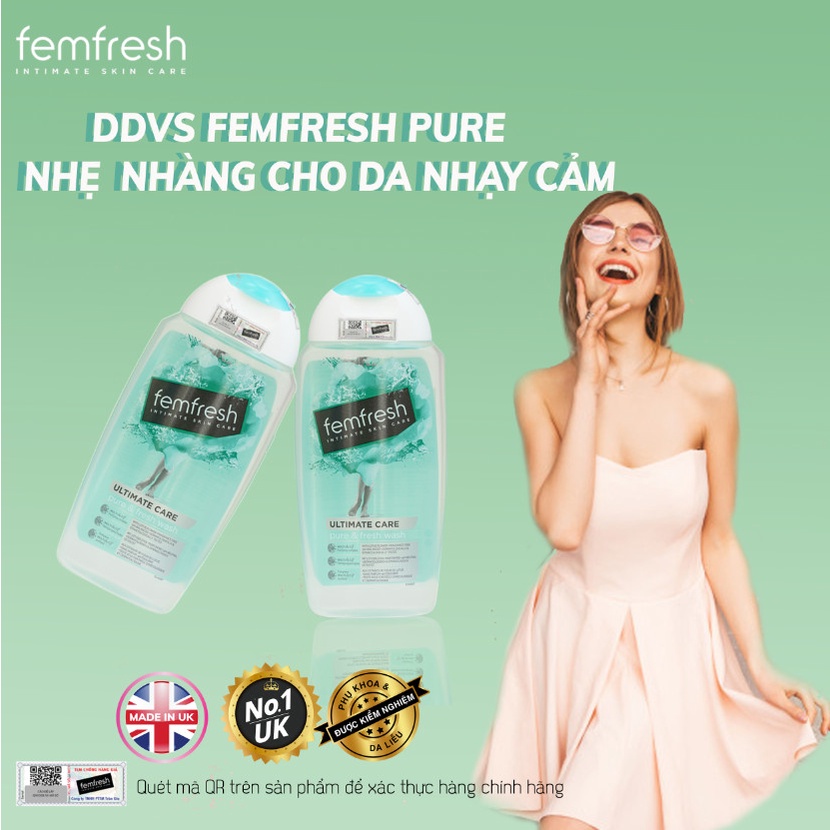 Dung dịch vệ sinh cao cấp cho da nhạy cảm Femfresh Pure &amp; Fresh Wash - Xanh Lá 250ml