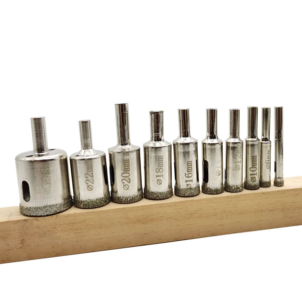 Set 10 Mũi Khoan Mạ Kim Cương 6 8 10 12 14 16 18 20 22 30 Mm Dùng Cho Cưa Gạch / Kính / Gạch Men