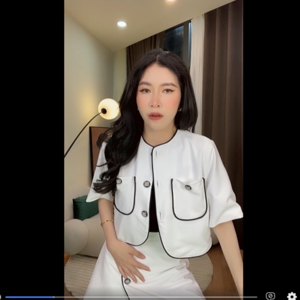 LILAC- Set váy trắng viền đen QCCC Loan Lâm