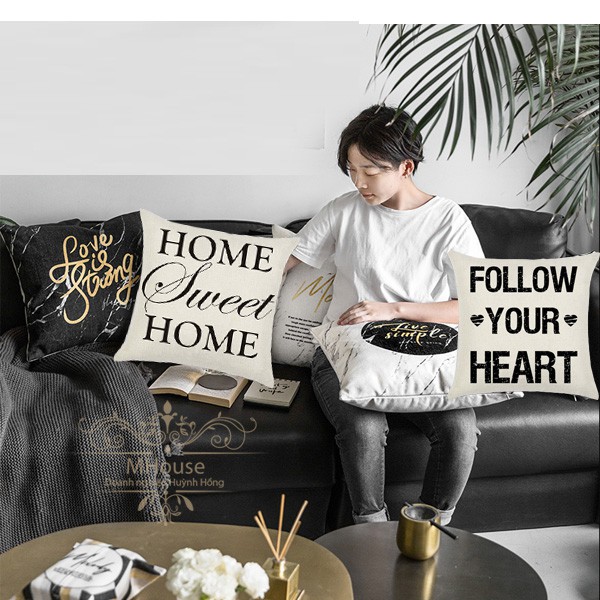 Combo 2 Áo Gối Tựa Lưng Mẫu chữ in Home Sweet Home - Follow Your Heart