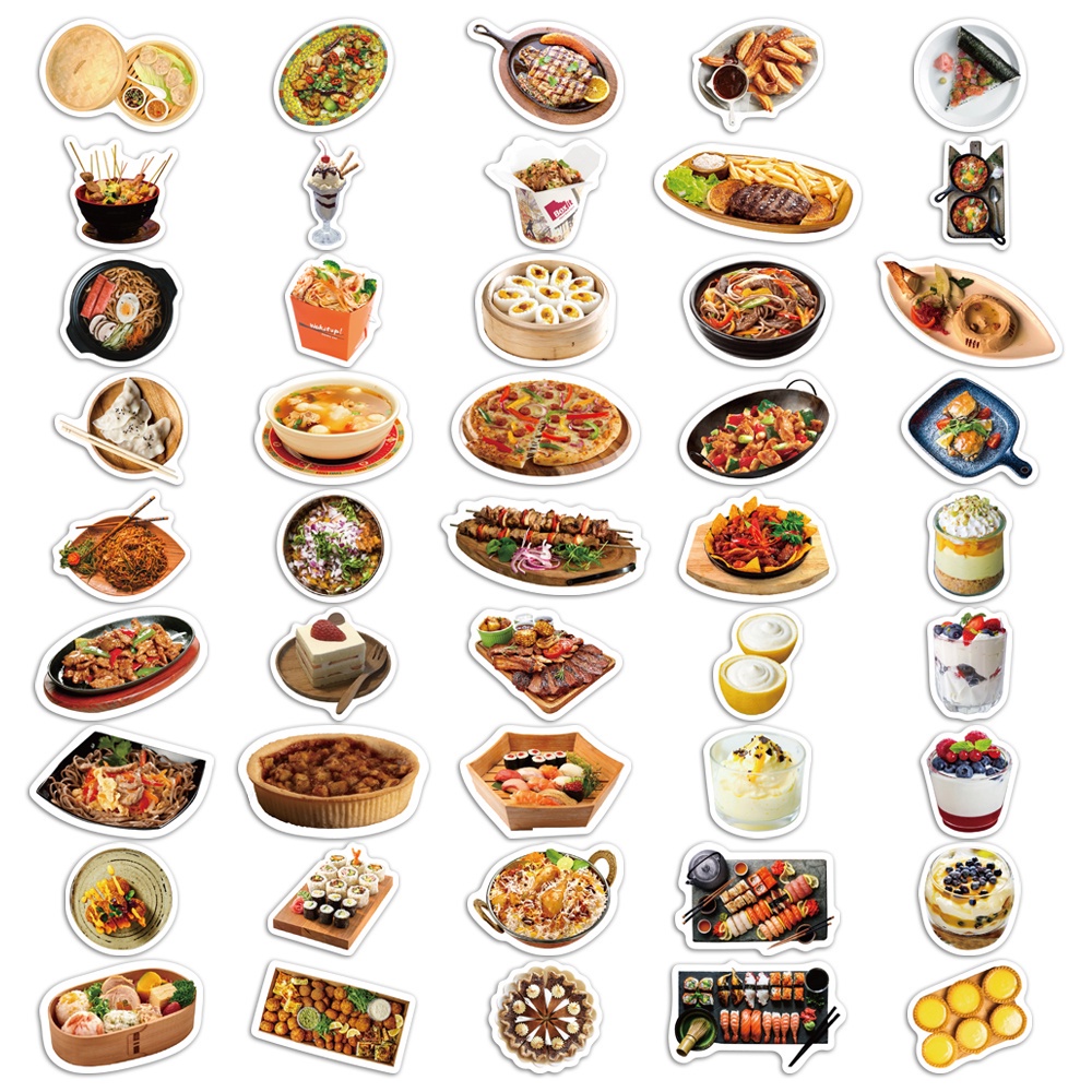 Set 90 chiếc sticker chống thấm nước ĐỒ ĂN TIKTOKER RẤT THÍCH REVIEW muốn dán gì dán nè