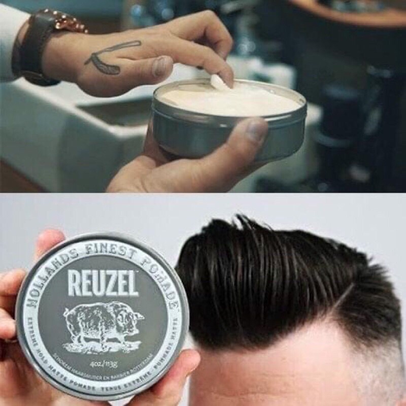 Sáp Vuốt Tóc Reuzel Extreme Hold Matte Pomade Chính Hãng - Pomade Heo Xám 35g-95g-340g