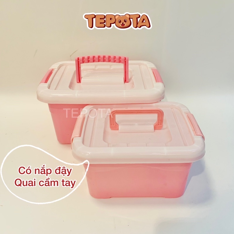 Hộp Đựng Đồ Chơi Lego, Xếp Hình Đa Năng Bằng Nhựa Màu Hồng Có Nắp Quai Cầm Tay Tiện Lợi Cho Bé HD03-HONG