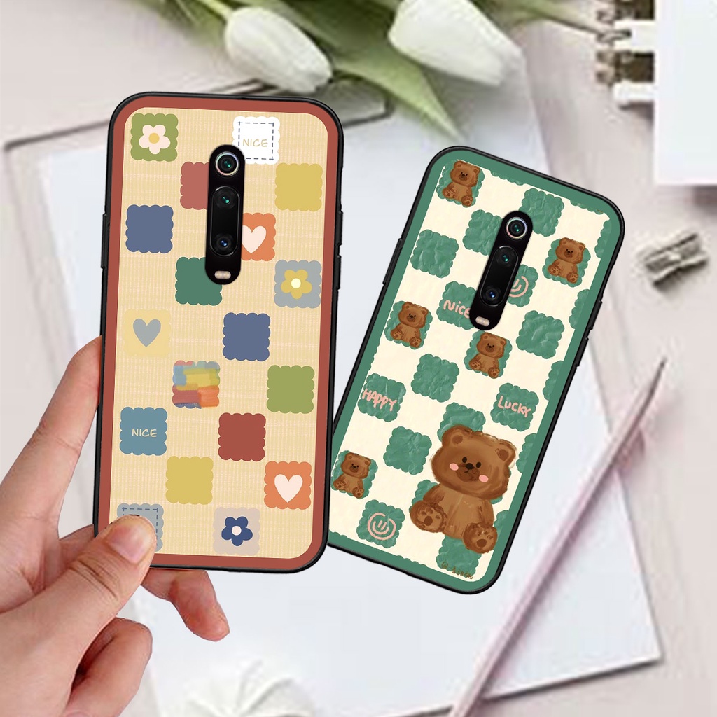 Ốp Xiaomi Redmi K20 / MI 9T / K30 / K30 5G in hình gấu caro đen trắng dễ thương siêu bền