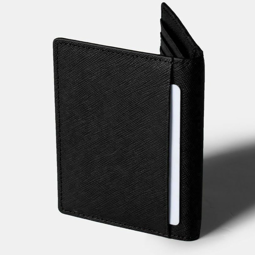 Bóp ví nam mini đựng thẻ card  da Taiga cao cấp 2 màu đen và xanh-Cam kết da thật 100%