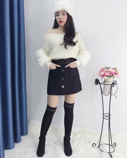Áo len trễ vai tay lông ( kèm ảnh thật )