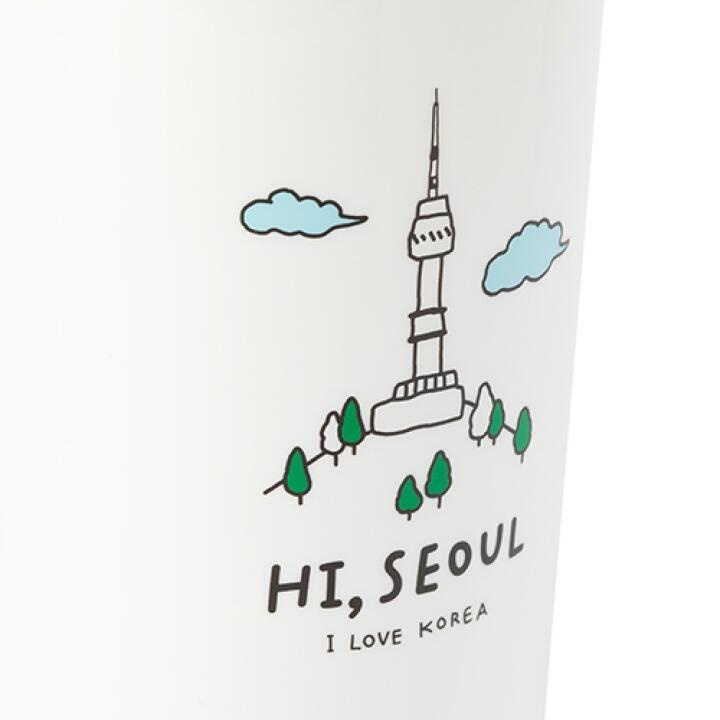 Bình Nước Giữ Nhiệt ARTBOX Hàn Quốc Màu Trắng In Họa Tiết Tòa Tháp Seoul