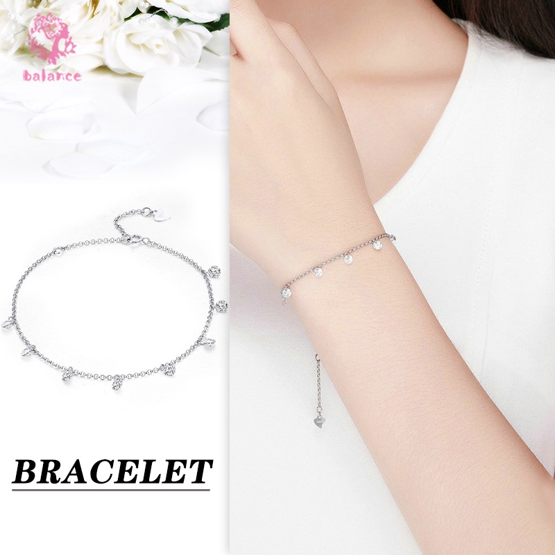 Vòng Tay Bạc Đính Đá Zircon Một Kích Thước Có Thể Điều Chỉnh Một Kích Cỡ Cho Nữ