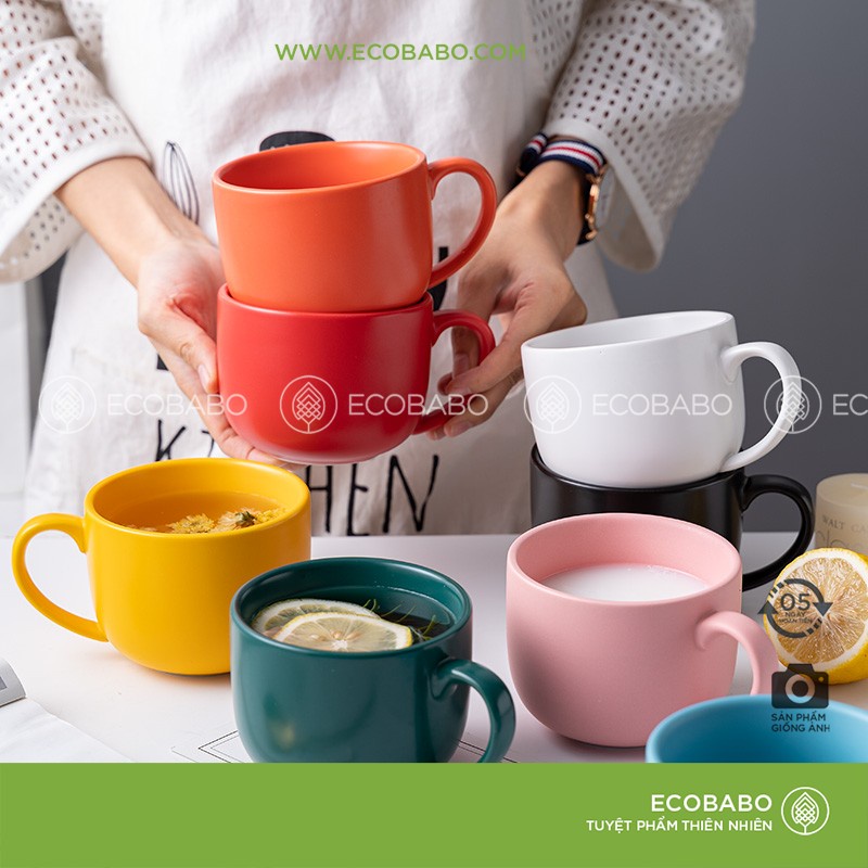 Cốc gốm sứ kiểu dáng cố điển ly sứ dung tích lớn màu sắc trơn xuất khẩu châu âu - Ecobabo