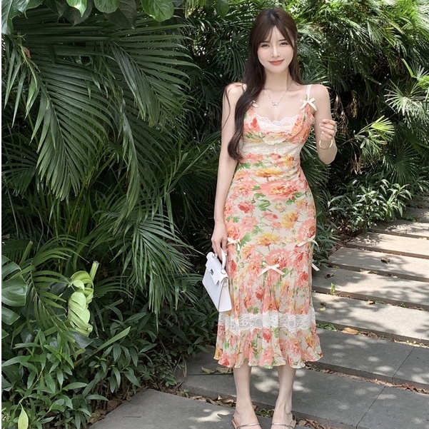 Đầm Hai Dây Mỏng Vừa Vặn In Họa Tiết Hoa Phong Cách Bohemian Hàn Quốc Thời Trang Mùa Hè Hàng Mới Dành Cho Bạn Nữ
