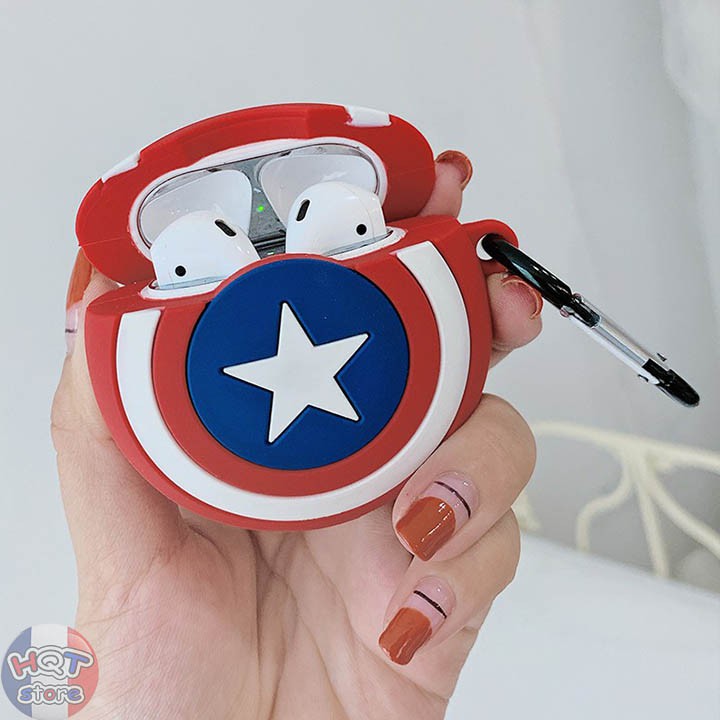 [Mã ELFLASH5 giảm 20K đơn 50K] Ốp Silicon Case Khiên Captain America cho tai nghe Airpods 1 / 2