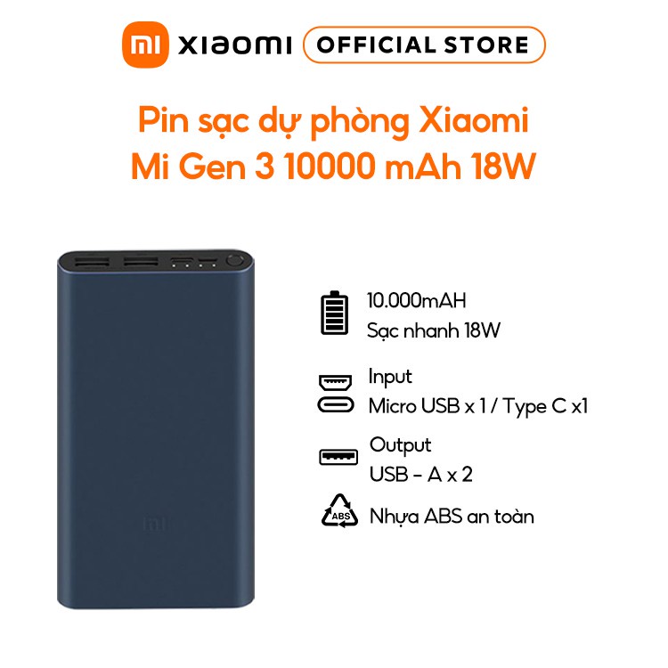 Sạc dự phòng Xiaomi Mi Gen 3 10000mAh 20000mah 18W - Hỗ trợ sạc nhanh